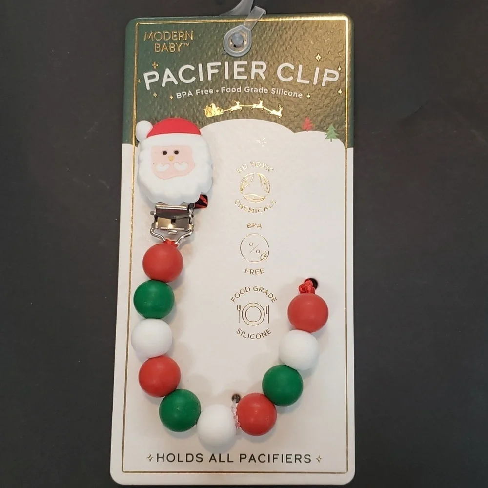 Modern Baby NWT Santa and Christmas  Color Silicone Beads Pacifier Clip